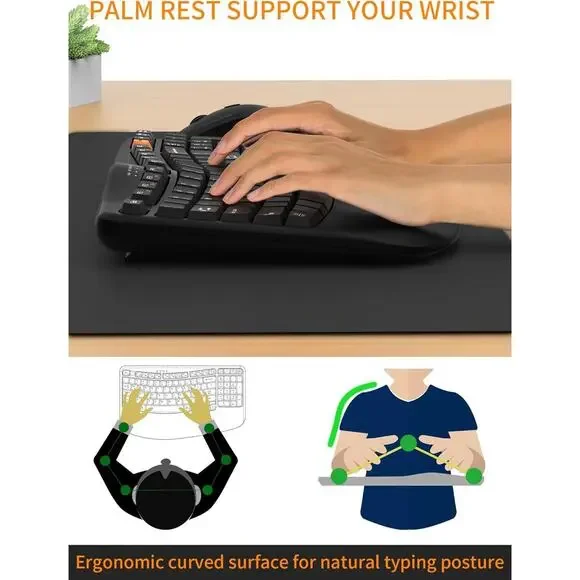 RECCAZR Ergonomic Wireless Keyboard with Wrist Rest, Wave Keys for Comfortable N - Picture 4 of 7